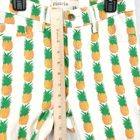 Pistola Skinny Jeans Size 26 Pineapple All Over Print Cropped Raw Fray Hem - Picture 4 of 14